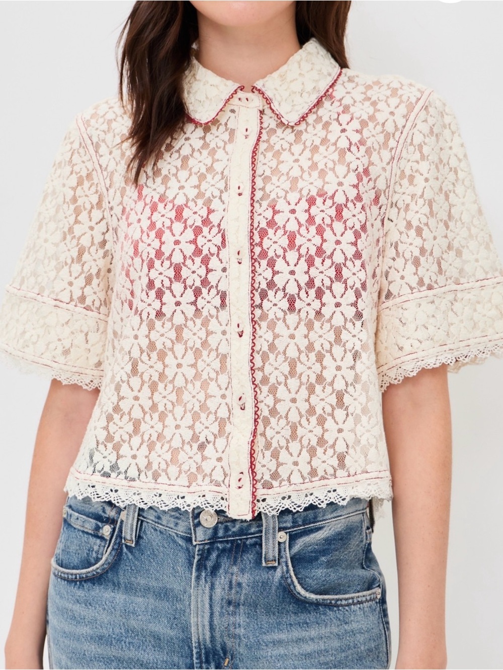 Free People Mannie Lace Button Down | Whisper White | Size S